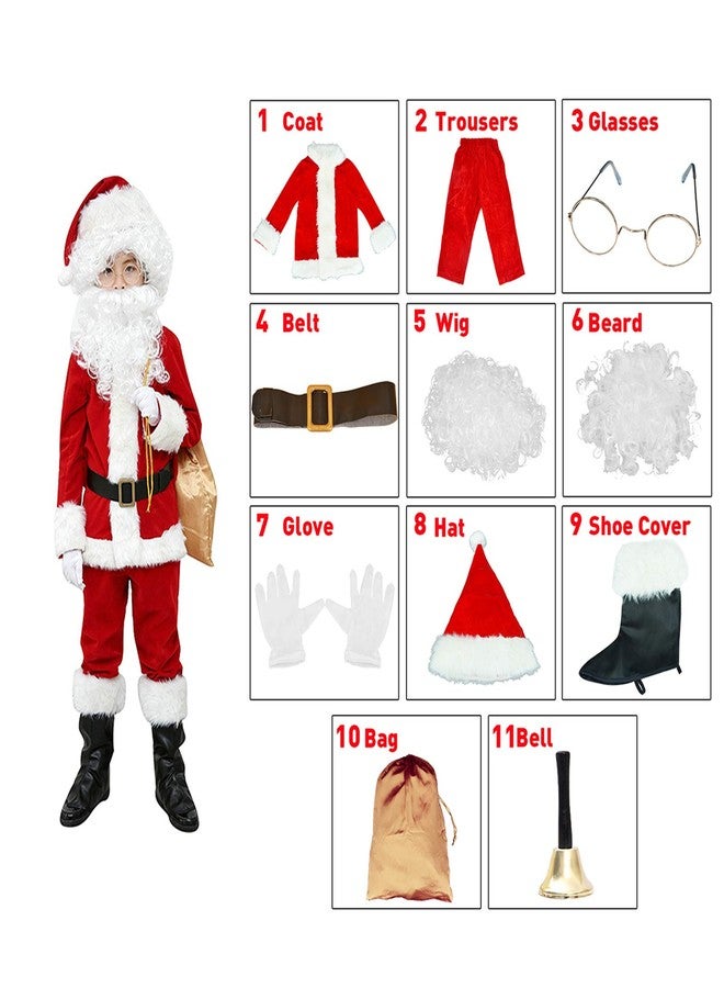ELFJOY Children's Santa Suit Kids Christmas Halloween Costume Cosplay Set of 11 Pcs (Small) - Image 2
